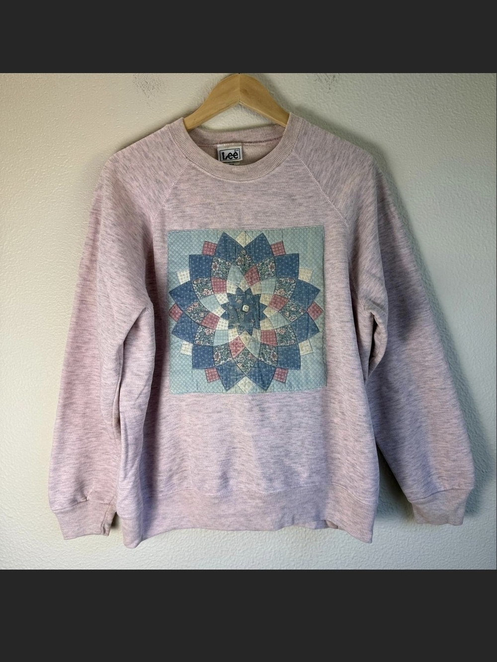 Vintage Lee 24W Pink Quilt Patchwork Sweatshirt Grannycore